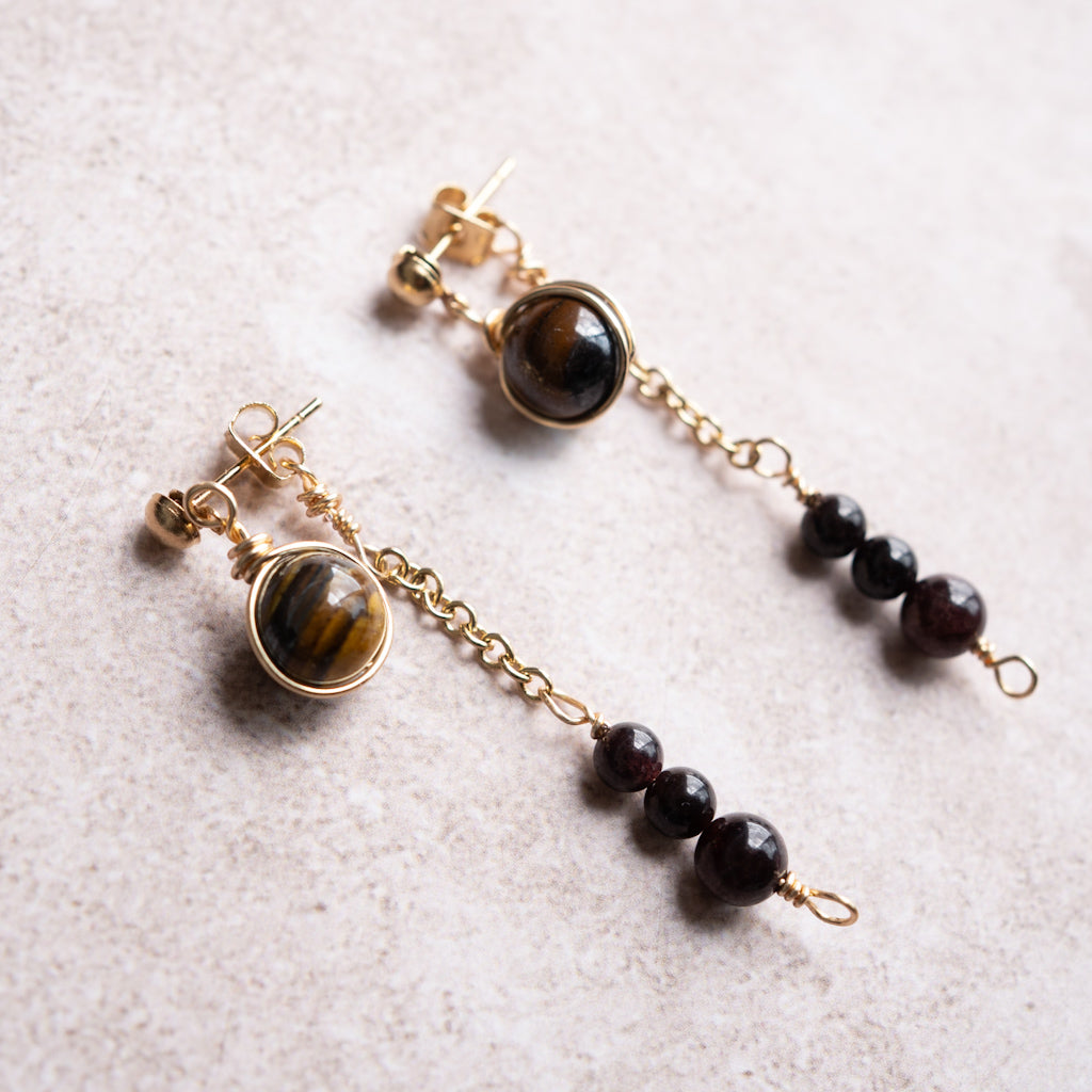 Aretes | ojo de tigre + granate
