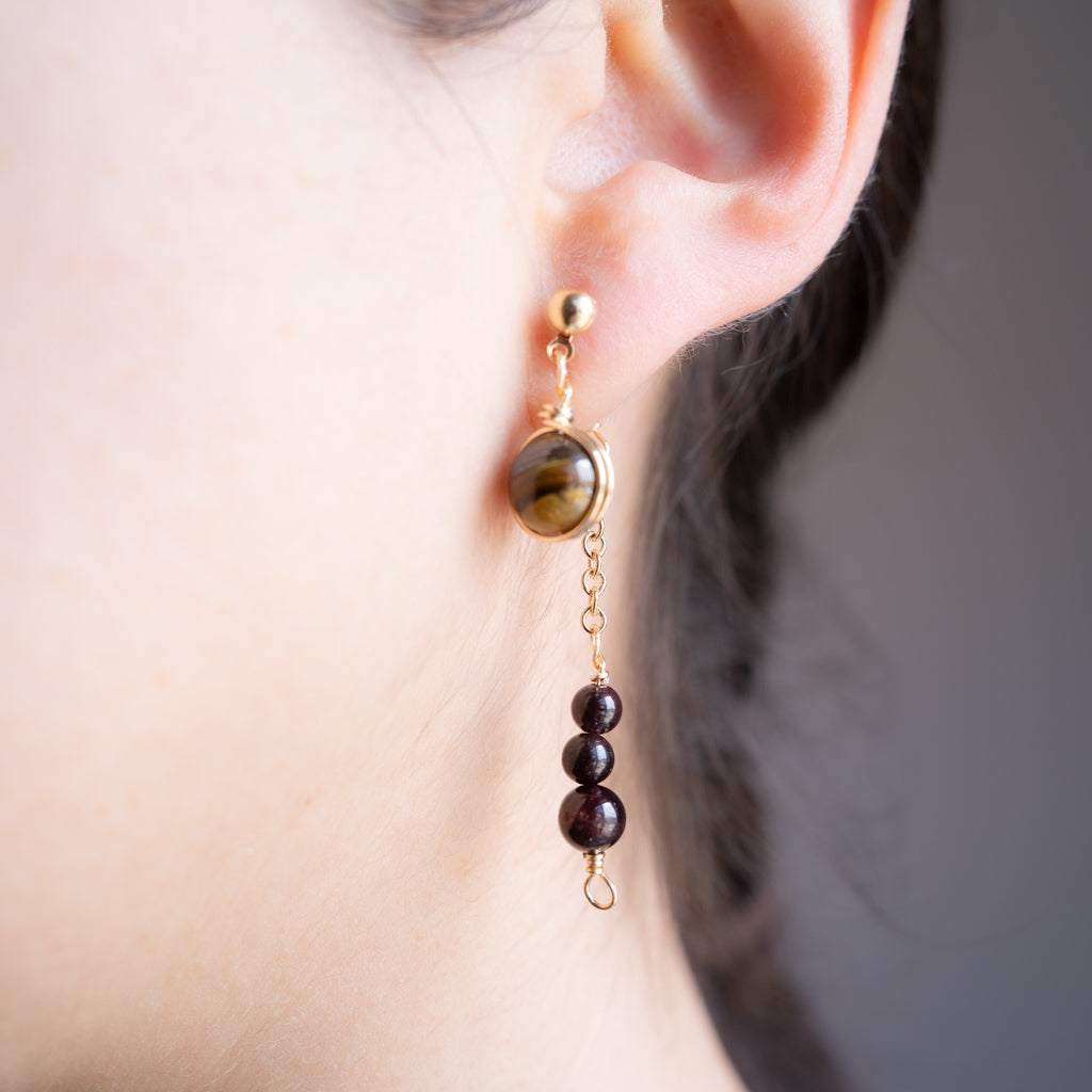 Aretes | ojo de tigre + granate